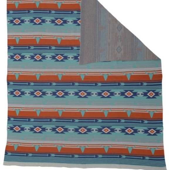 New 100% Cotton Throw Blanket Home Decor Tribal Aztec Boho Western Blue Orange - Picture 3 of 7